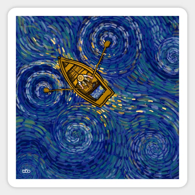 Paddling in a Starry Lake Sticker by javalidesign